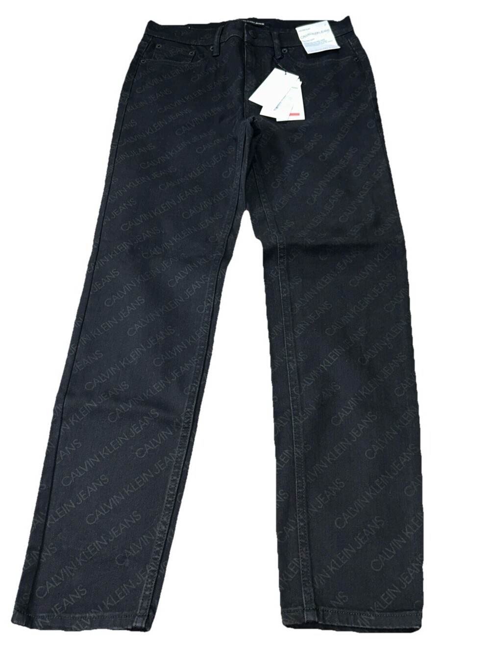Calvin Klein Women’s Jeans 27 Black All Over Logo Mid Rise Slim